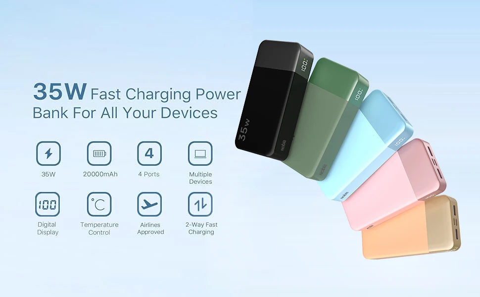 NOBIS Portable Charger, 20000mAh Power Bank, 35W Power Bank Fast Charging, Battery Pack with C to C Cable, Battery Bank